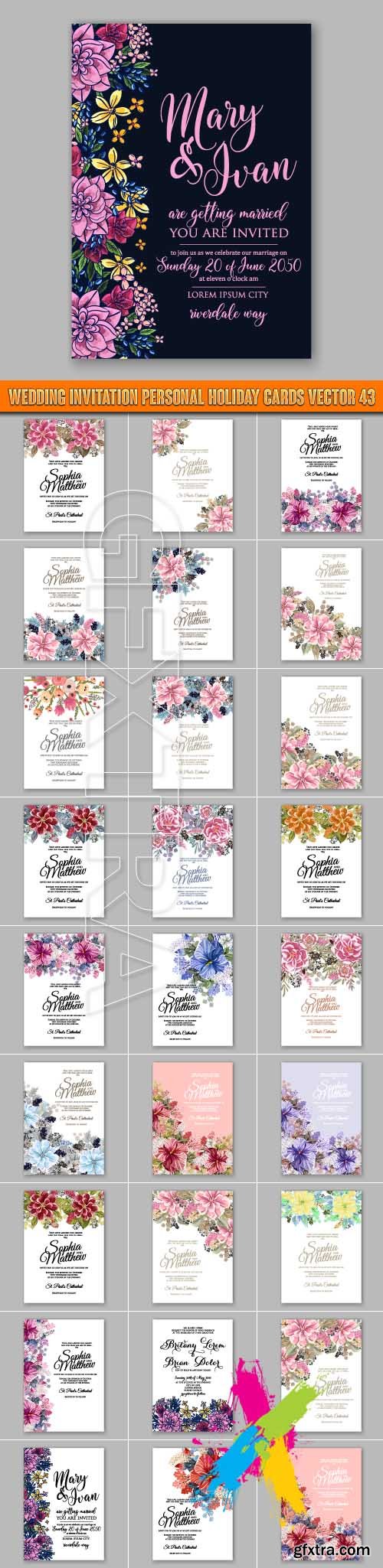 Wedding invitation personal holiday cards vector 43