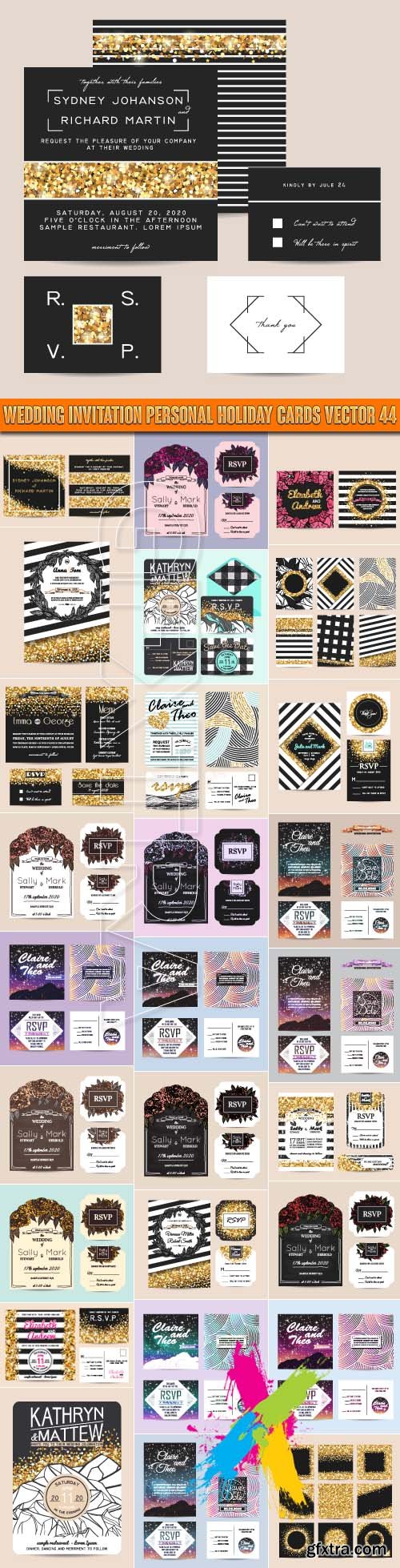 Wedding invitation personal holiday cards vector 44