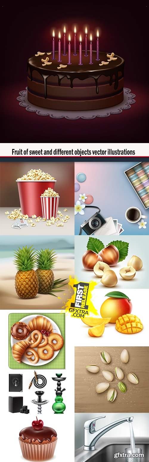 Fruit of sweet and different objects vector illustrations
