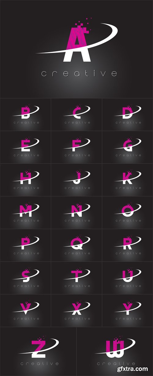 Vector Set - Creative Letters Design With White Pink Colors