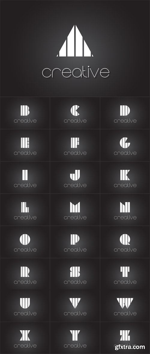 Vector Set - Letter Logo Design With White and Black Lines