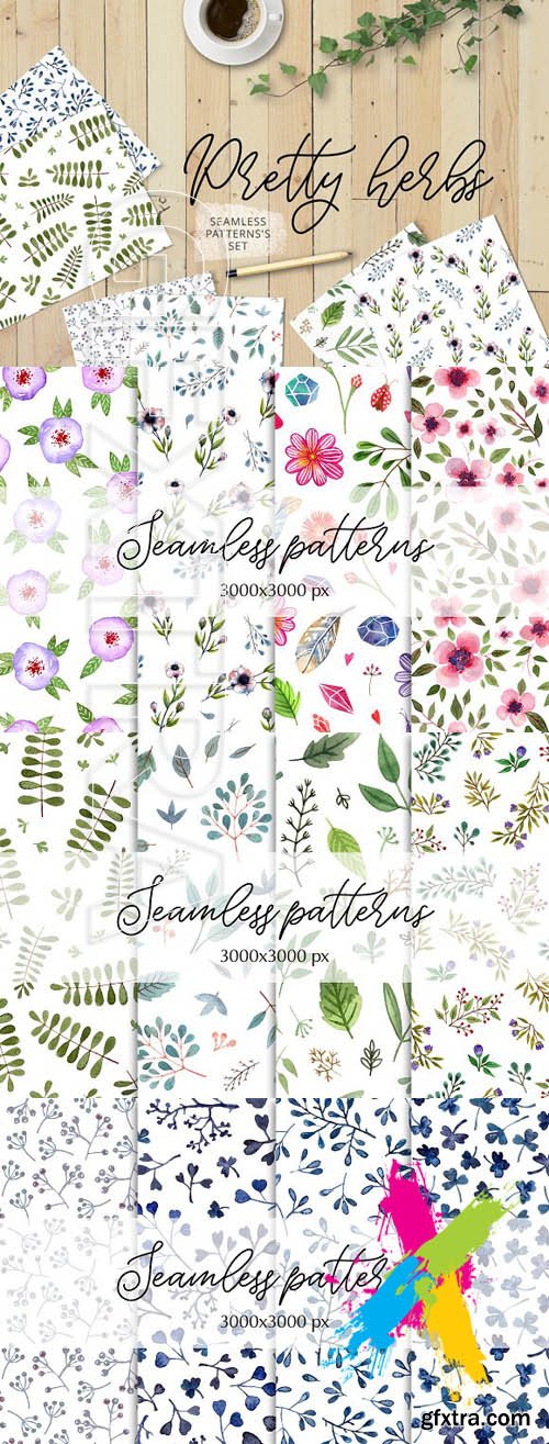 CM - Pretty herbs Seamless patterns set 1571670