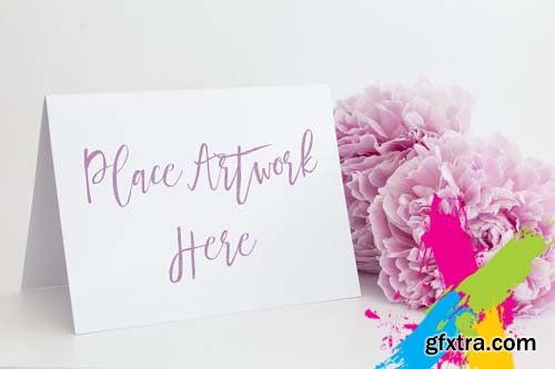 CM - Pink Peonies A6 White Card Mockup 1592718