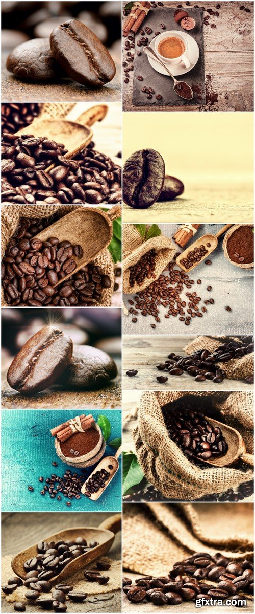 Roasted coffee beans with old wooden scoop 12X JPEG