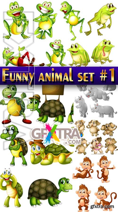Funny animal set #1 - Stock Vector