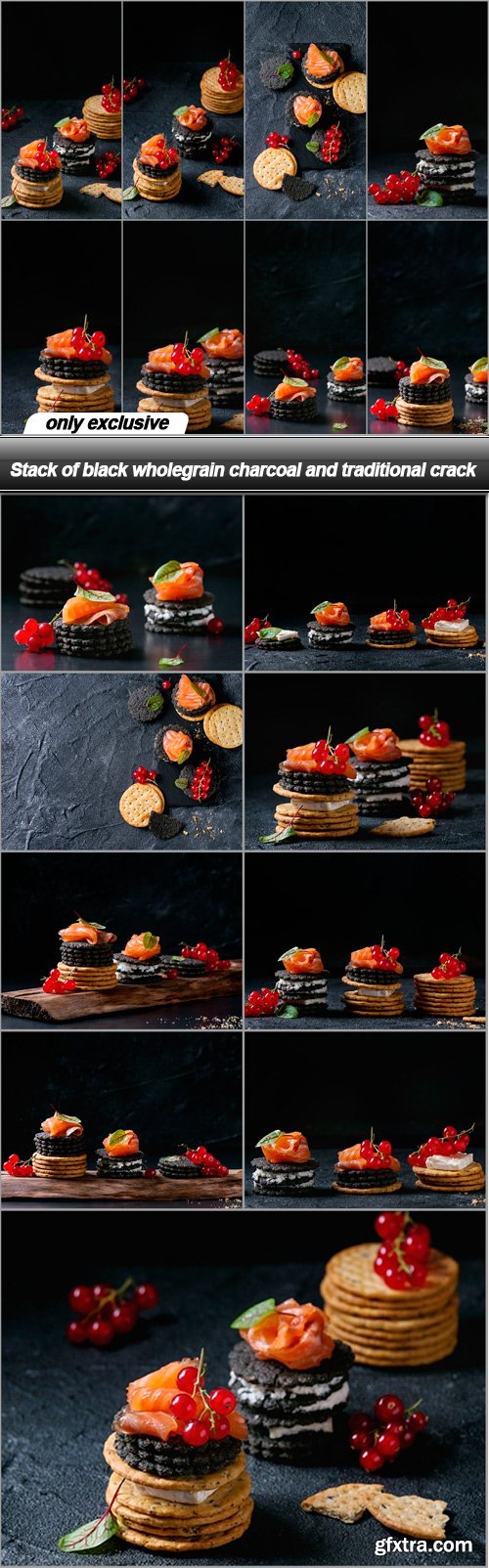 Stack of black wholegrain charcoal and traditional crack - 18 UHQ JPEG
