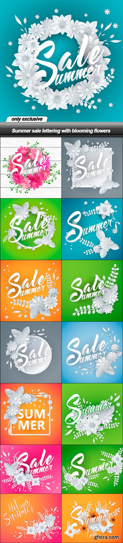 Summer sale lettering with blooming flowers - 15 EPS