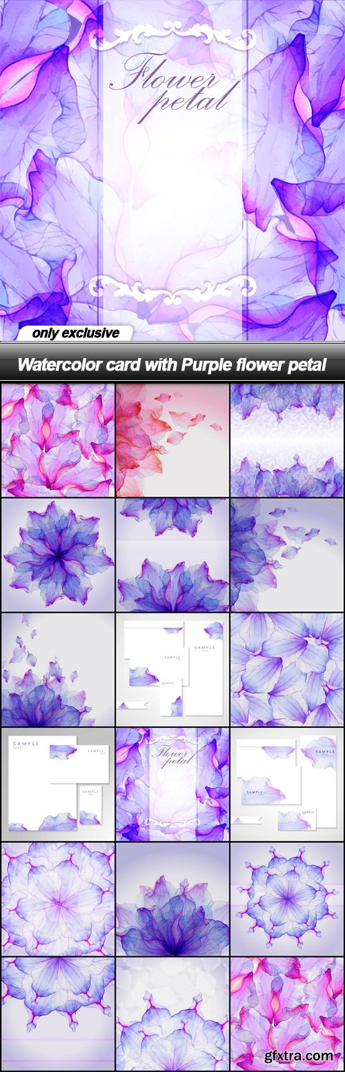 Watercolor card with Purple flower petal - 17 EPS