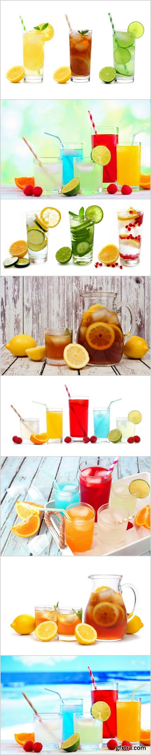 Group of cold colorful summer drinks with fruit 8X JPEG