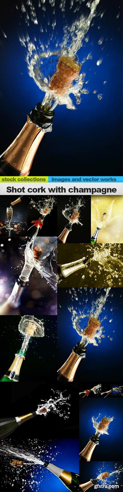 Shot cork with champagne, 14 x UHQ JPEG