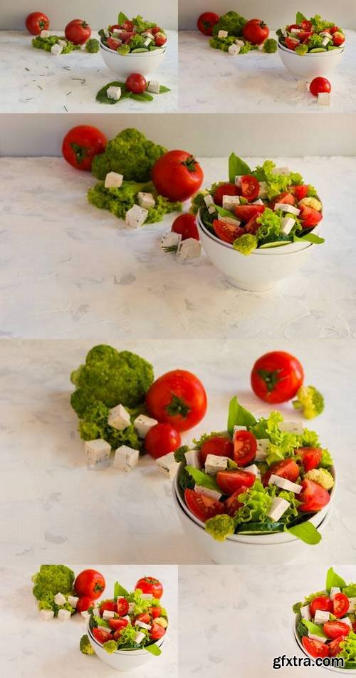 Lettuce Leaves, Cherry Tomatoes, Cucumber, Broccoli and Tofu Salad