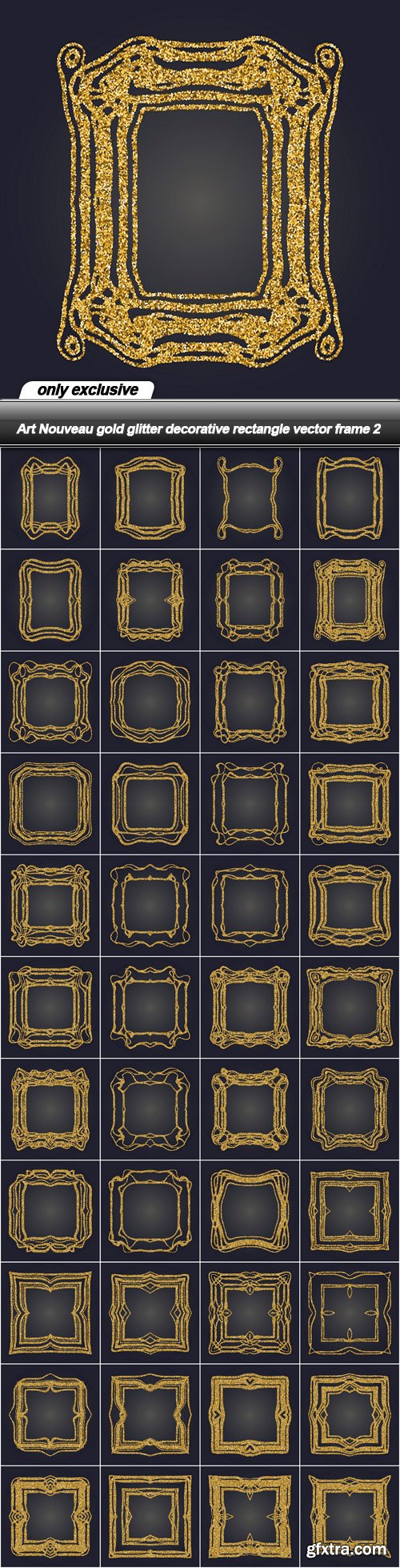 Art Nouveau gold glitter decorative rectangle vector frame 2 - 44 EPS