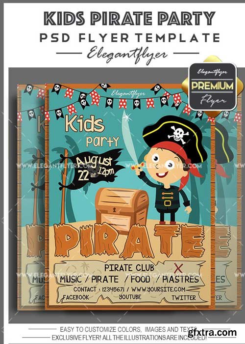 Kids Pirate Party Flyer PSD V13 Template + Facebook Cover