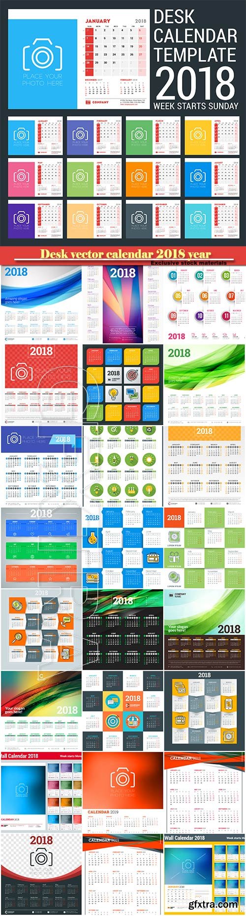 Desk vector calendar design template for 2018 year