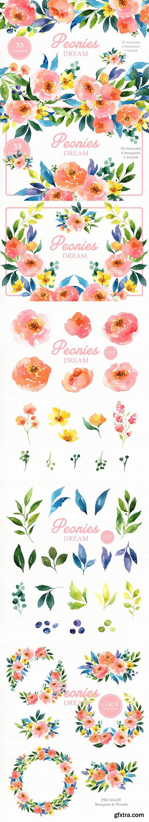 CM - Peonies Dream Watercolor Clipart 1562528