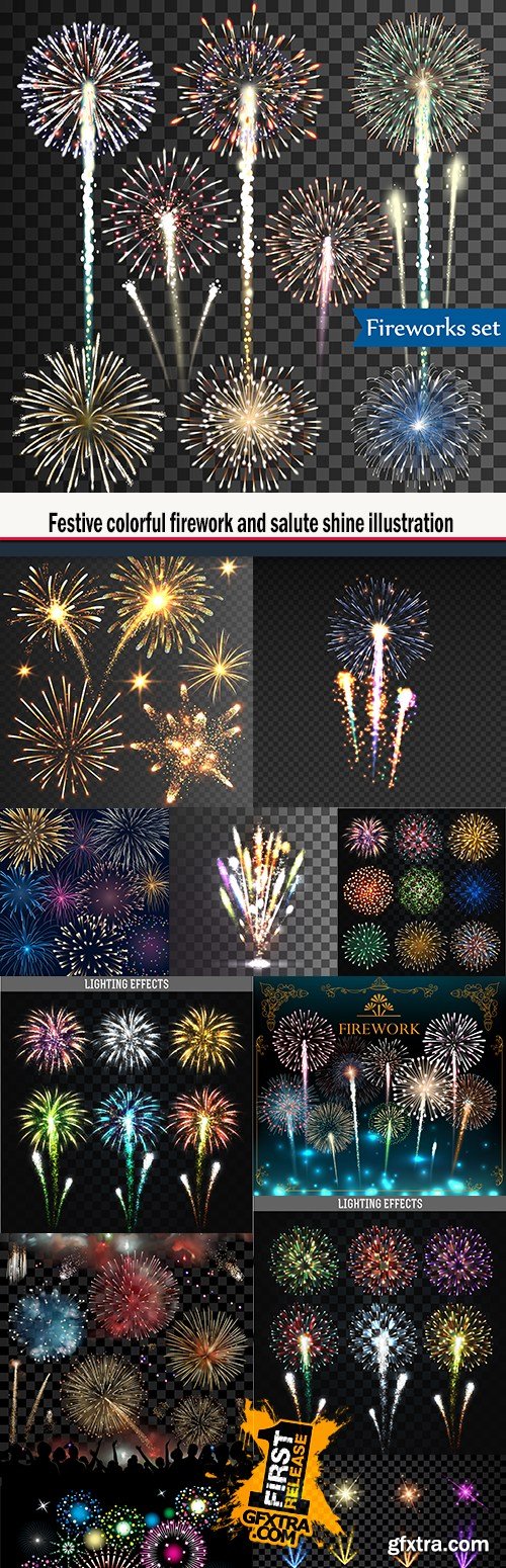 Festive colorful firework and salute shine illustration