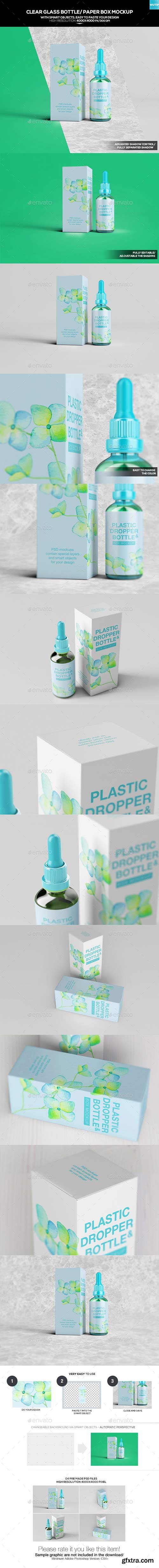 Graphicriver - Clear Glass Bottle/ Paper Box Mockup 20269860