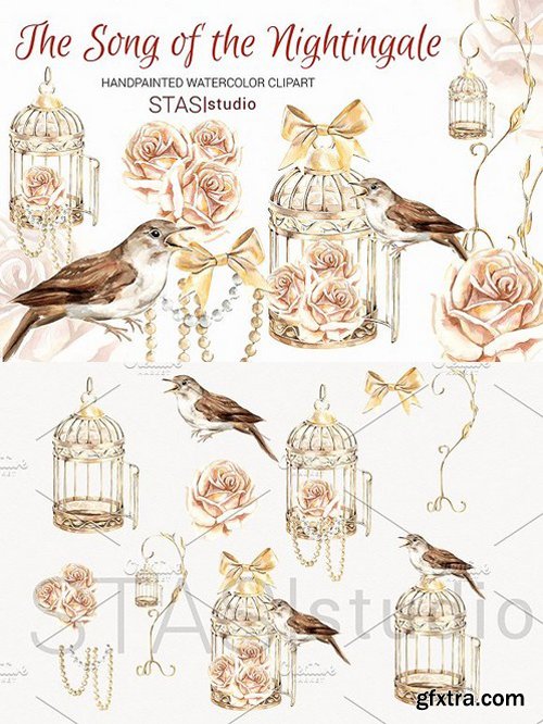 CM - Gold Bird cage Clipart Nightingale 1585631