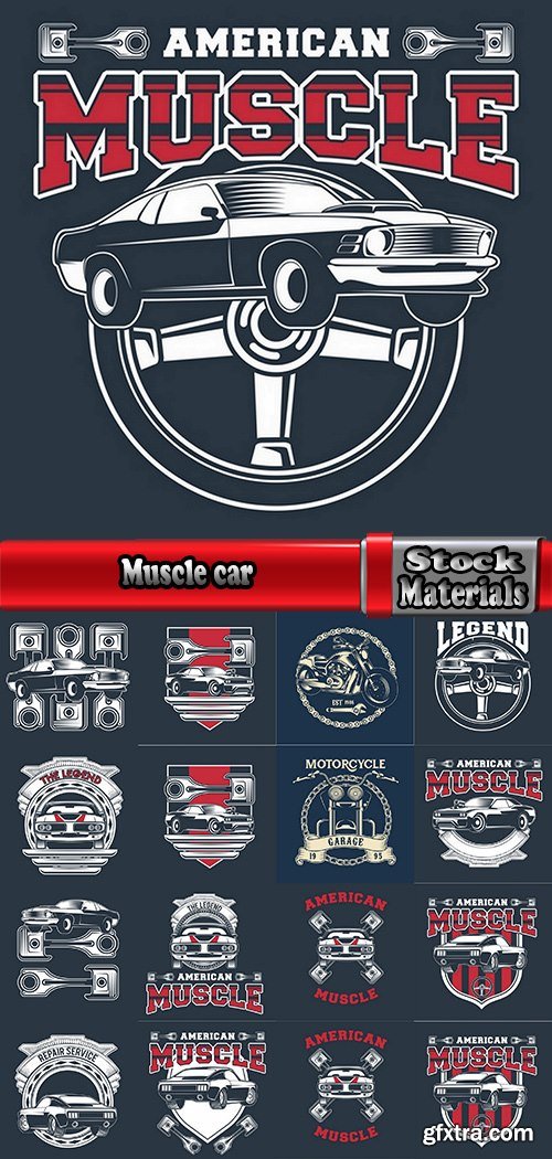 Muscle car car drawing on a T-shirt advertising poster motorcycle 17 EPS