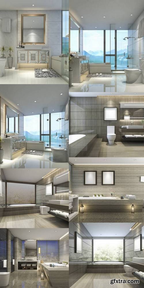 3D Rendering Modern Classic Bathroom with Luxury Tile Decor