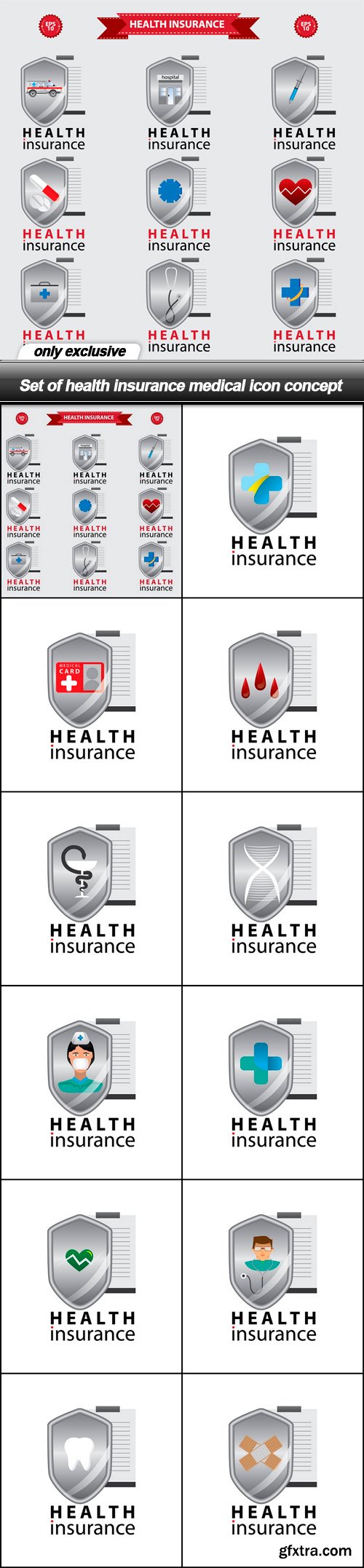 Set of health insurance medical icon concept - 12 EPS