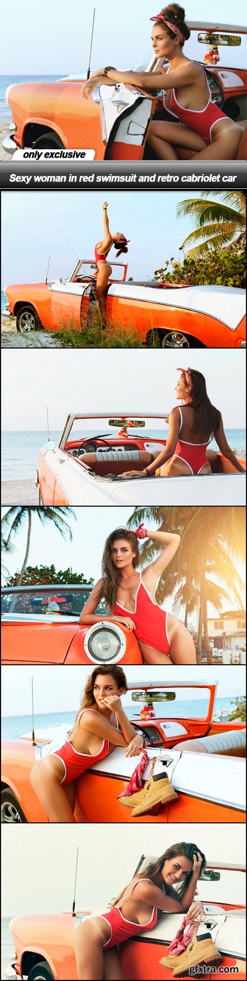 Sexy woman in red swimsuit and retro cabriolet car - 6 UHQ JPEG