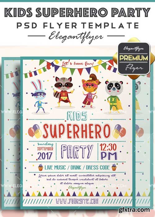 Kids Superhero Party V3 Flyer PSD Template + Facebook Cover