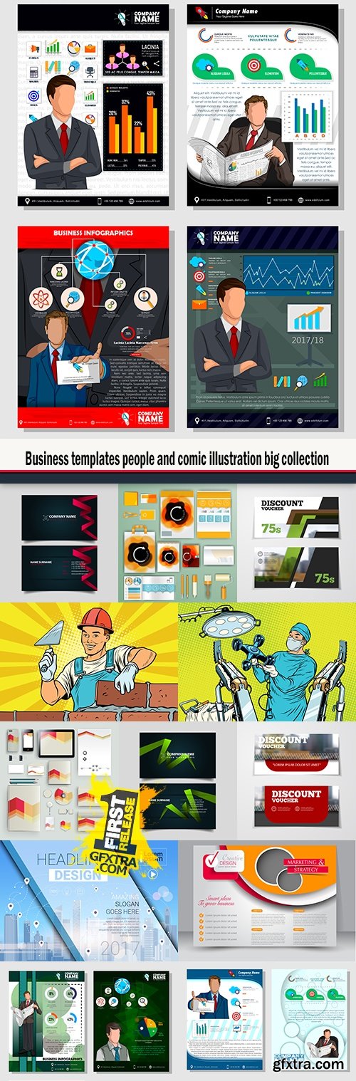 Business templates people and comic illustration big collection
