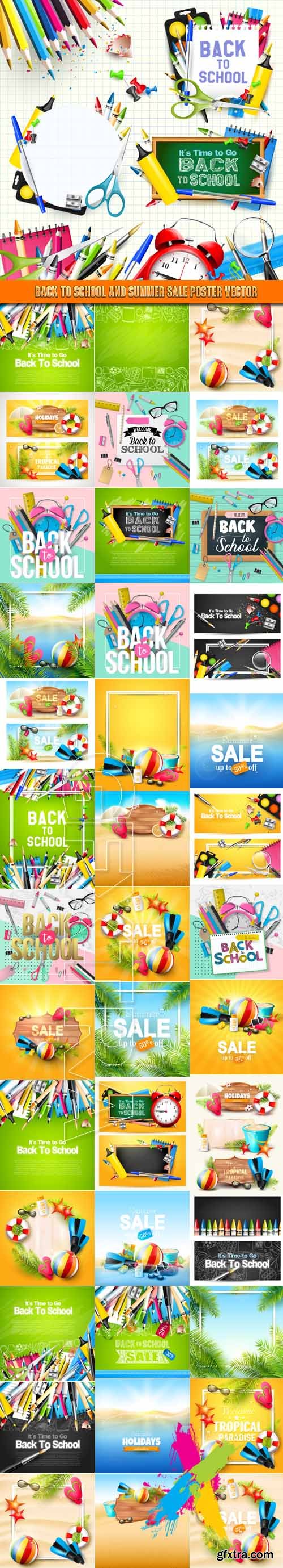 Back to school and summer sale poster vector