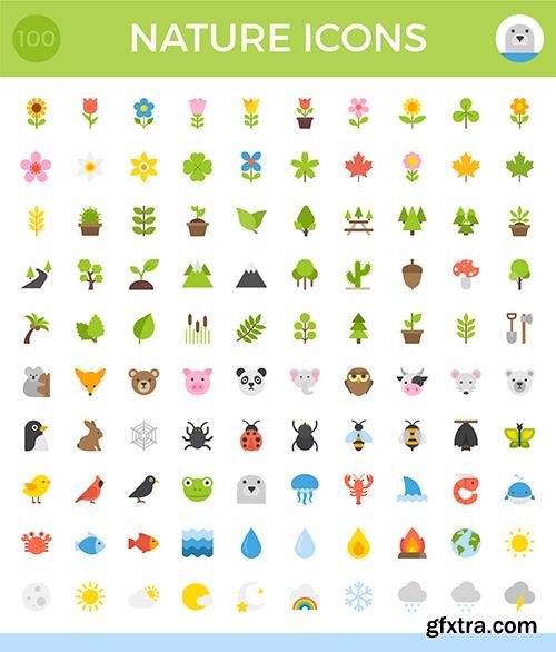 AI, EPS, PNG, SVG Vector Icons - 100 Nature Icons