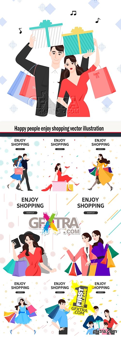Happy people enjoy shopping vector illustration