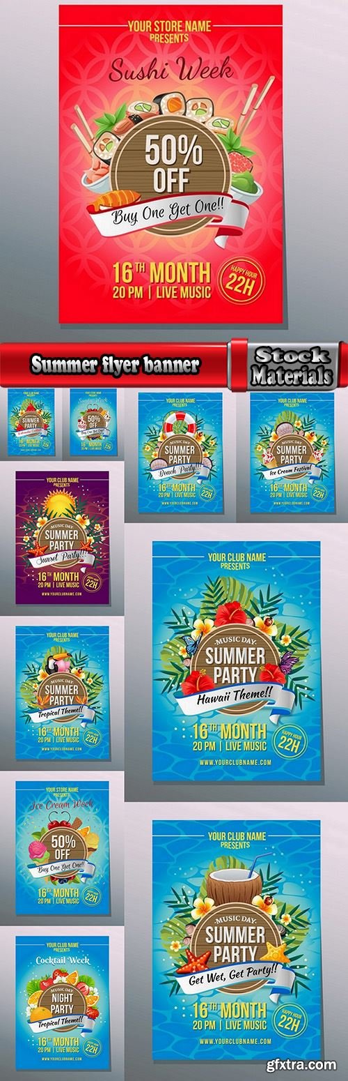 Summer flyer banner invitation card holiday entertainment 11 EPS