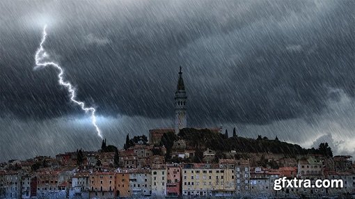 How to Create a Rainstorm with Lightning from a Photo of a Sunny Landscape