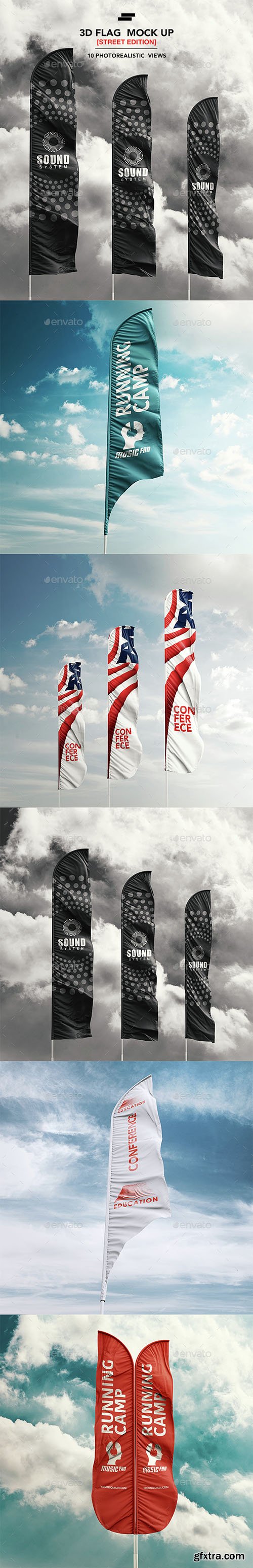 Graphicriver 3D Feather Flags / Bow / Sail Flag Mockup 14621793