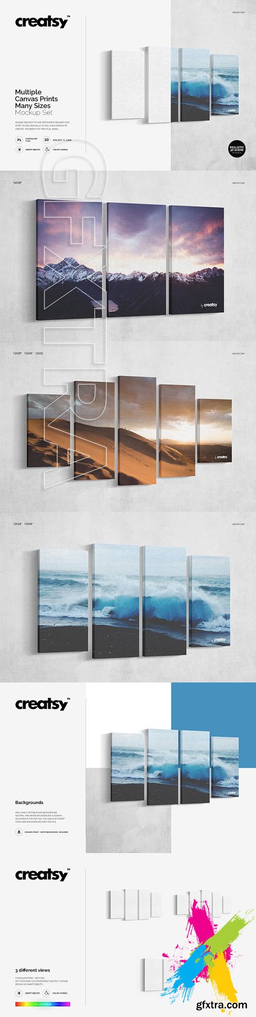 Creativemarket - Multiple Canvas Prints Mockup Set 1756158