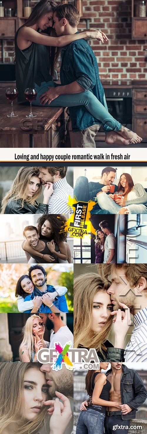 Loving and happy couple romantic walk in fresh air