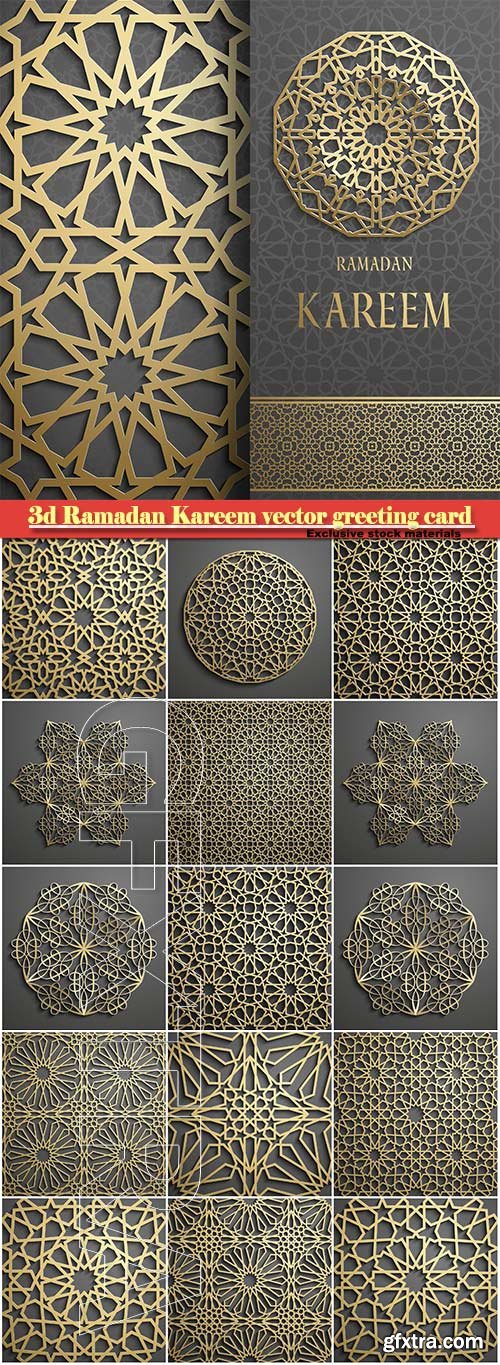 3d Ramadan Kareem vector greeting card, invitation islamic golden pattern