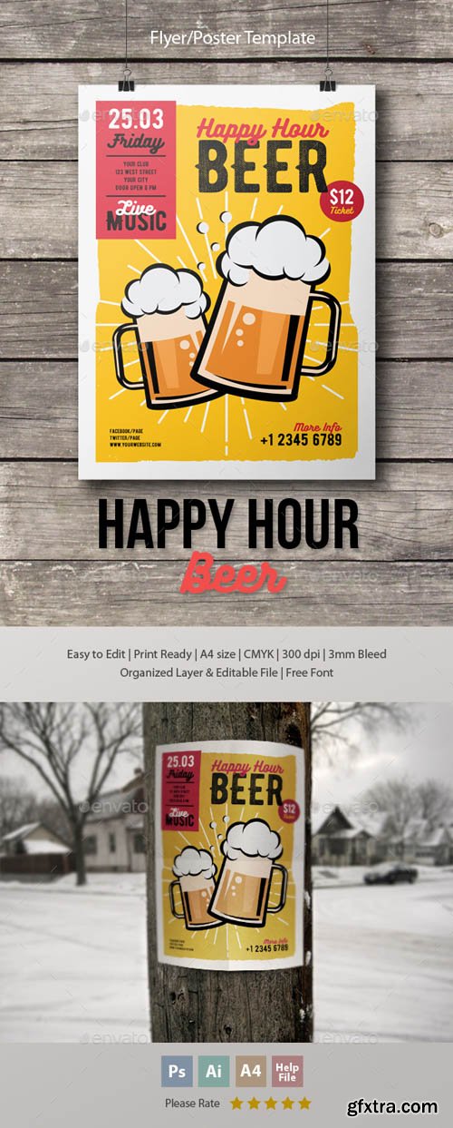 GR - Happy Hour Beer Flyer-Poster Template 15994510