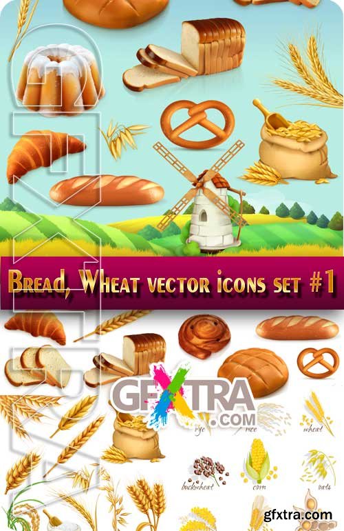 Ears, wheat vector icons set #1 - Stock Photo