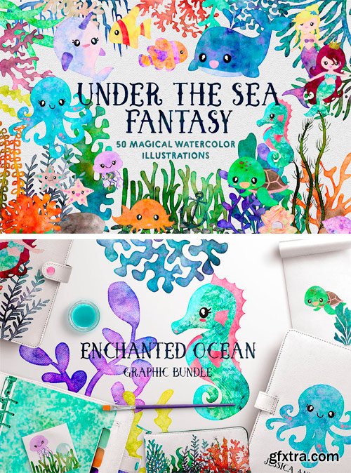 CM - Ocean Fantasy Watercolor Bundle 1726371