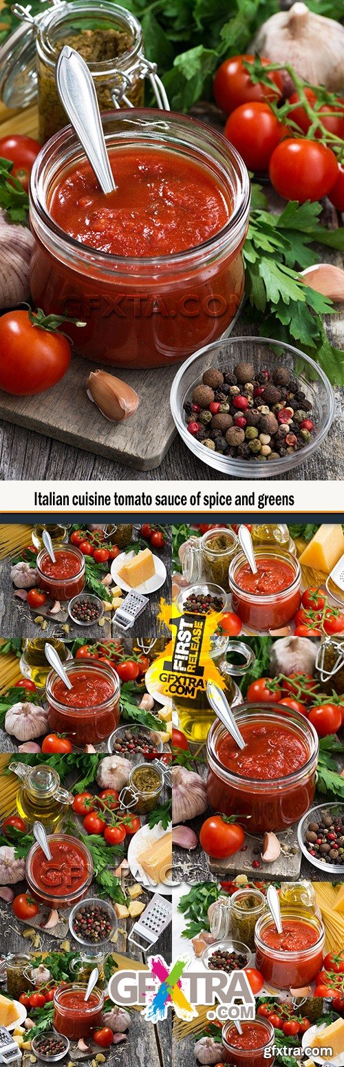 Italian cuisine tomato sauce of spice and greens