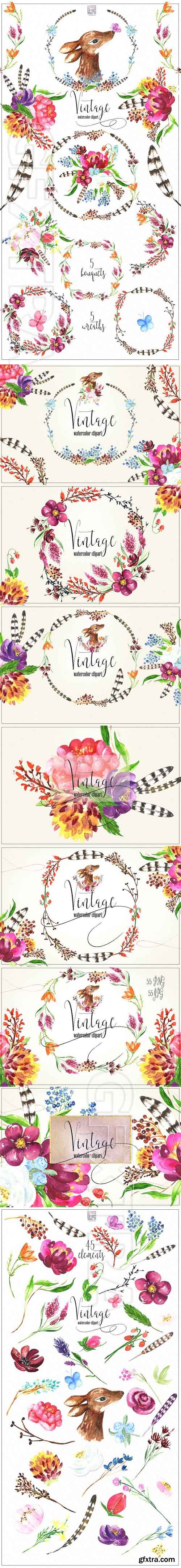 CreativeMarket - Vintage forest Watercolor clipart 1756416