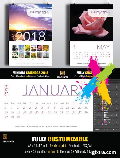 CreativeMarket - Minimal Calendar 2018 1738412