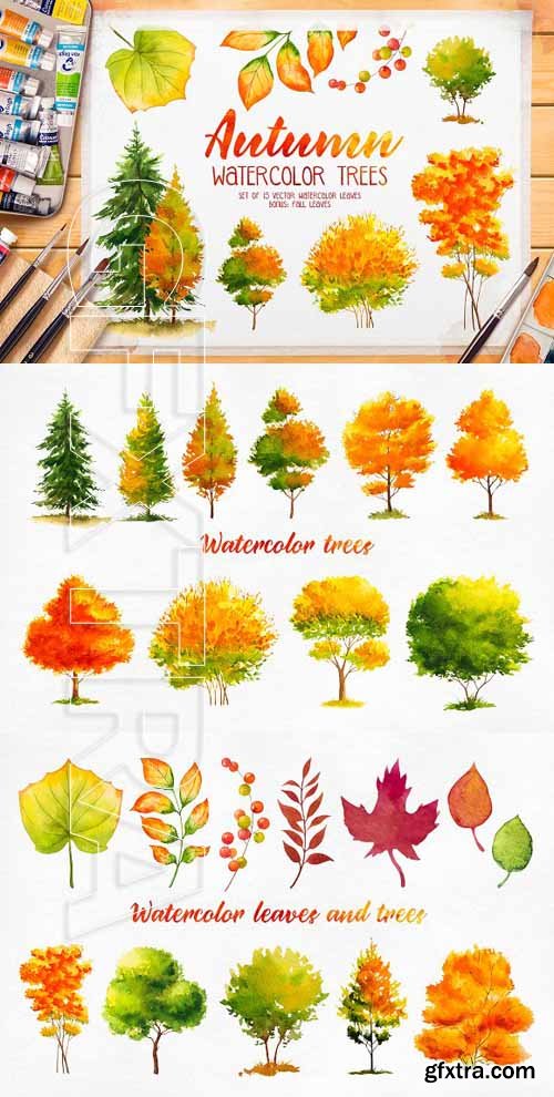 CreativeMarket - Autumn watercolor trees 1739258