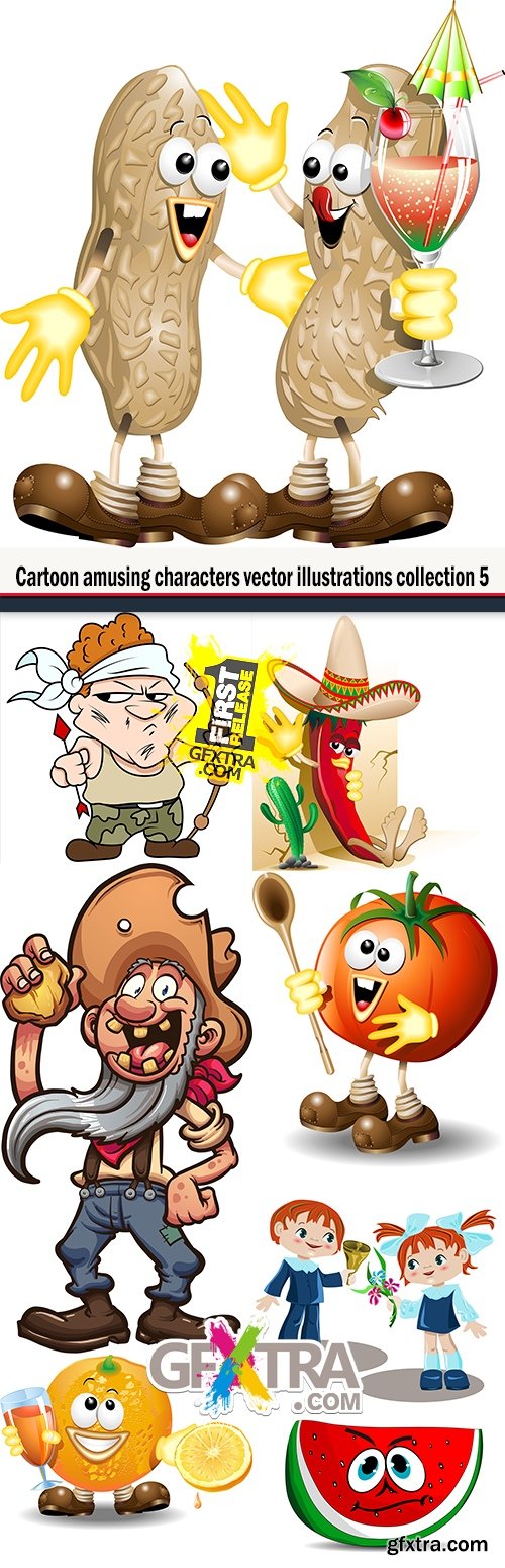 Cartoon amusing characters vector illustrations collection 5