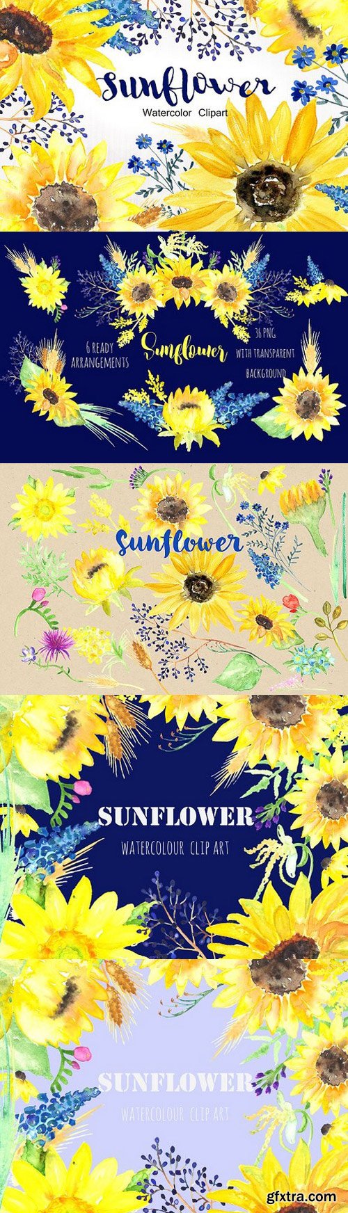 CM - Sunflower Watercolor Clip Art 253219