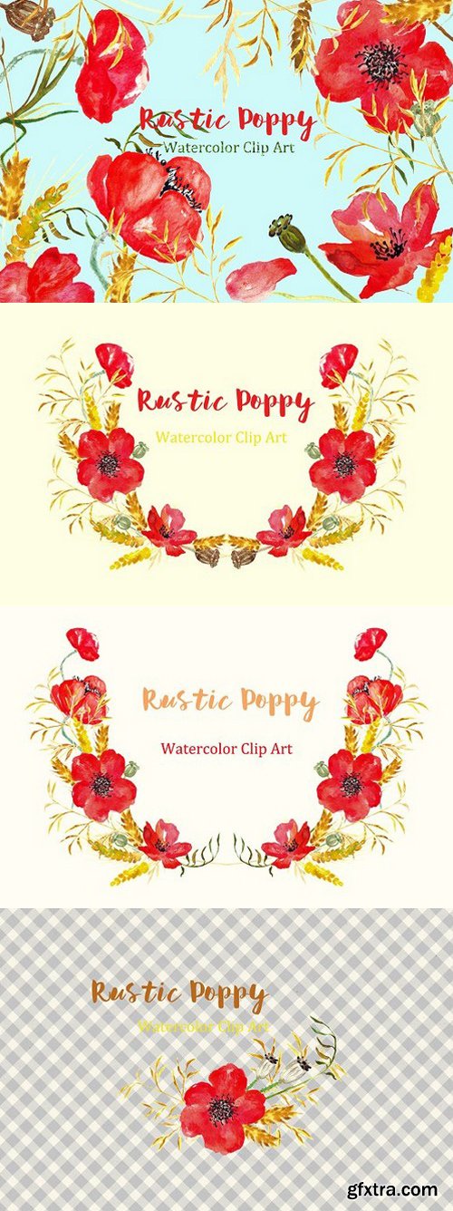 CM - Ructic Poppy watercolor Clip Art 307829