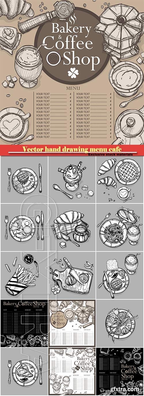 Vector hand drawing menu cafe coffee, bakery restaurant, food vegetable illustrate
