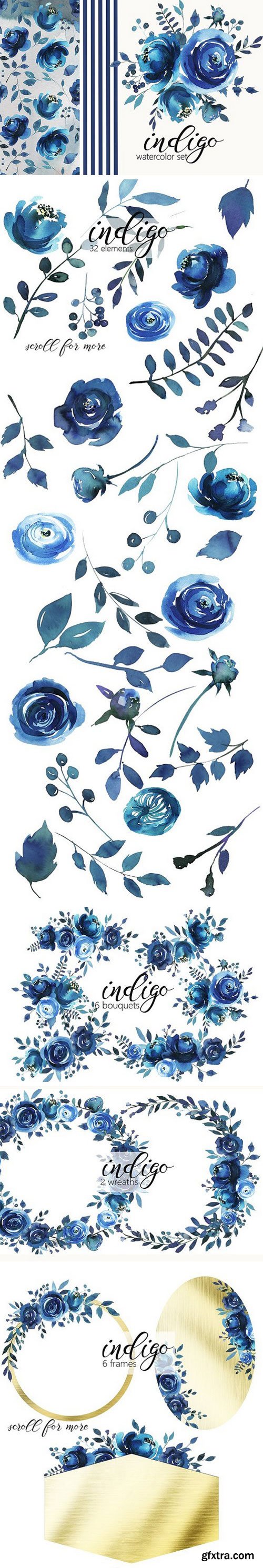 CM - Indigo Blue Watercolor Flowers Set 1236935