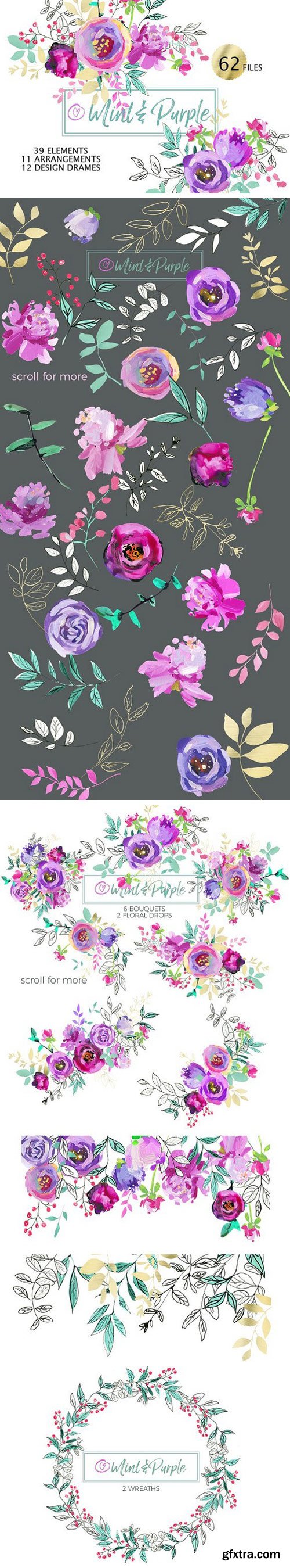 CM - Mint and Purple Watercolor Flowers 1252969